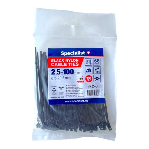 [81-3-2102J] Cable ties, black, 2.5x100 mm, 100 pcs